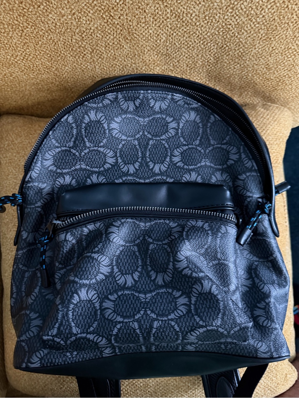 Coach Men’s Gray Signature Monogram Backpack with Black Trim